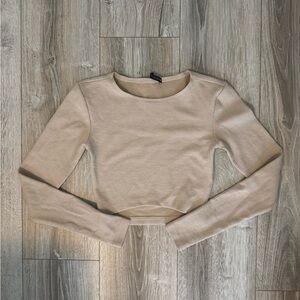 Zara Beige Long Sleeve Crop Top